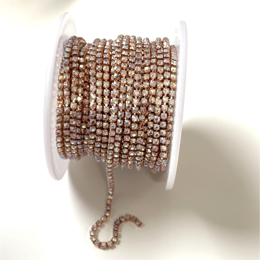 Sundaylace Creations & Bling SS6 Metal Rhinestone Chain Ss6 AB Bright Rose Gold DENSE Cup Ss6 Rose Gold Rhinestone Metal Chain *Grade AAA Rhinestone*, AB and Clear Stones Dense Rhinestone Chain