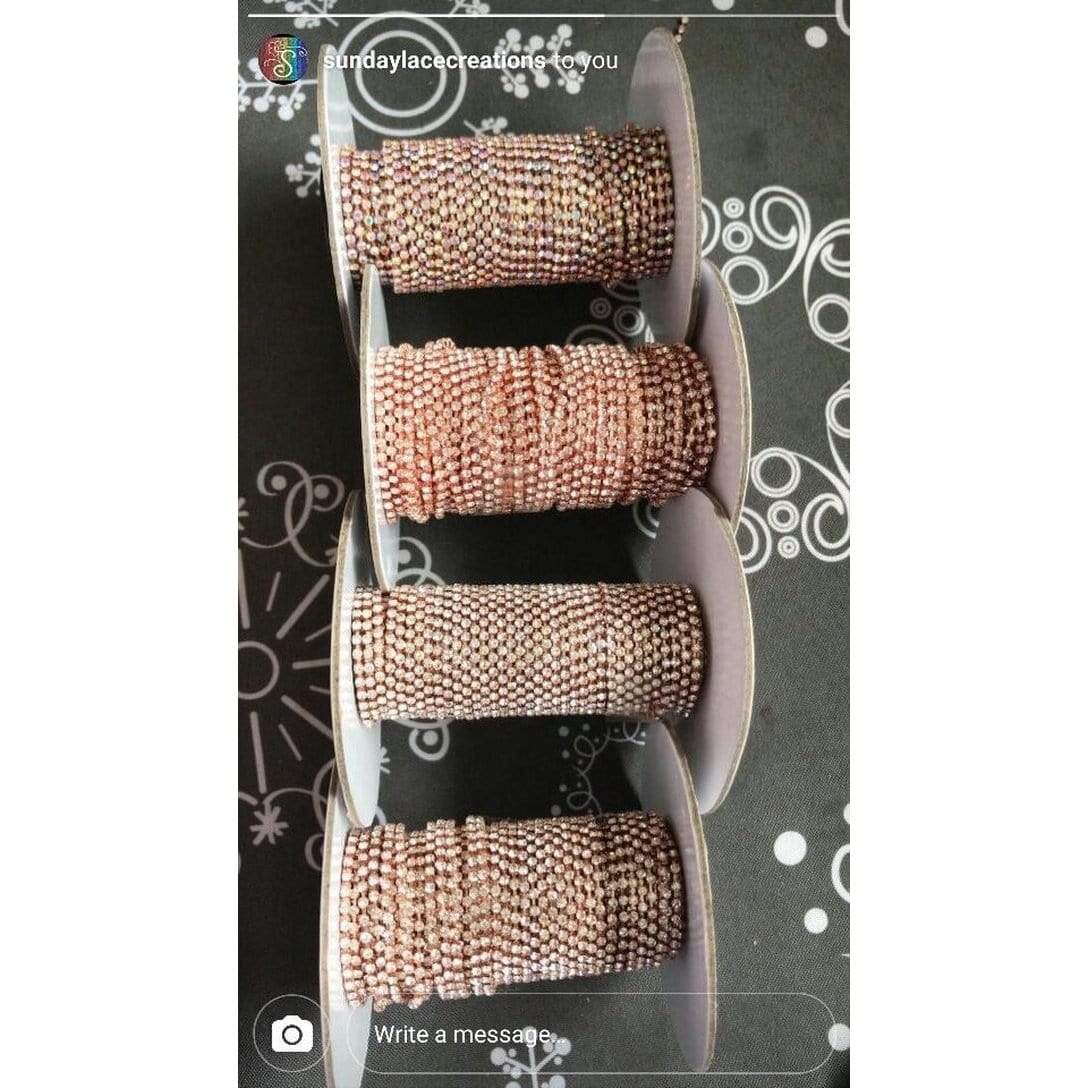 Sundaylace Creations & Bling SS6 Metal Rhinestone Chain Ss6 Rose Gold Rhinestone Metal Chain *Grade AAA Rhinestone*, AB and Clear Stones Dense Rhinestone Chain