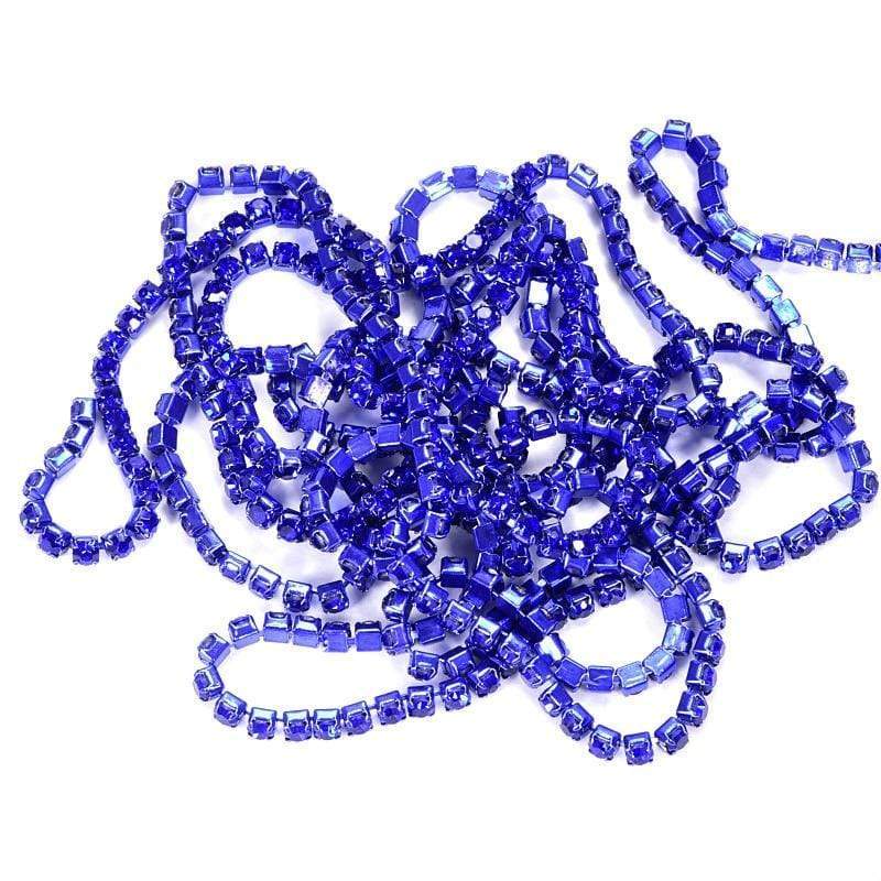 Sundaylace Creations & Bling SS6 Metal Rhinestone Chain Ss6 Royal Blue Stone, on DARK BLUE Coloured Metal Rhinestone Chain