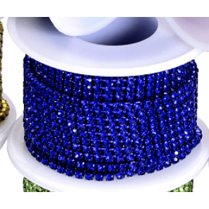 Sundaylace Creations & Bling SS6 Metal Rhinestone Chain Ss6 Royal Blue Stone, on DARK BLUE Coloured Metal Rhinestone Chain