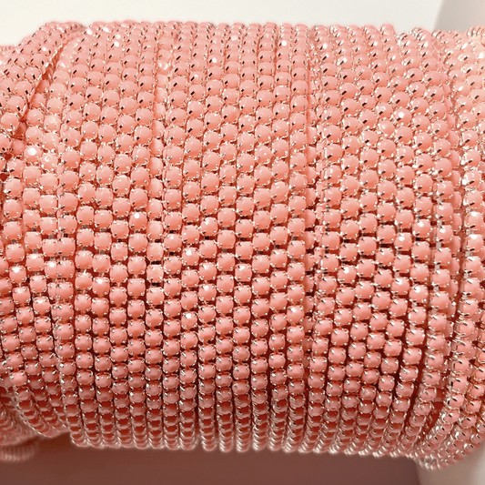 Sundaylace Creations & Bling SS6 Metal Rhinestone Chain Ss6 Salmon Pink Peach Acrylic Stone Silver Metal Rhinestone Chain