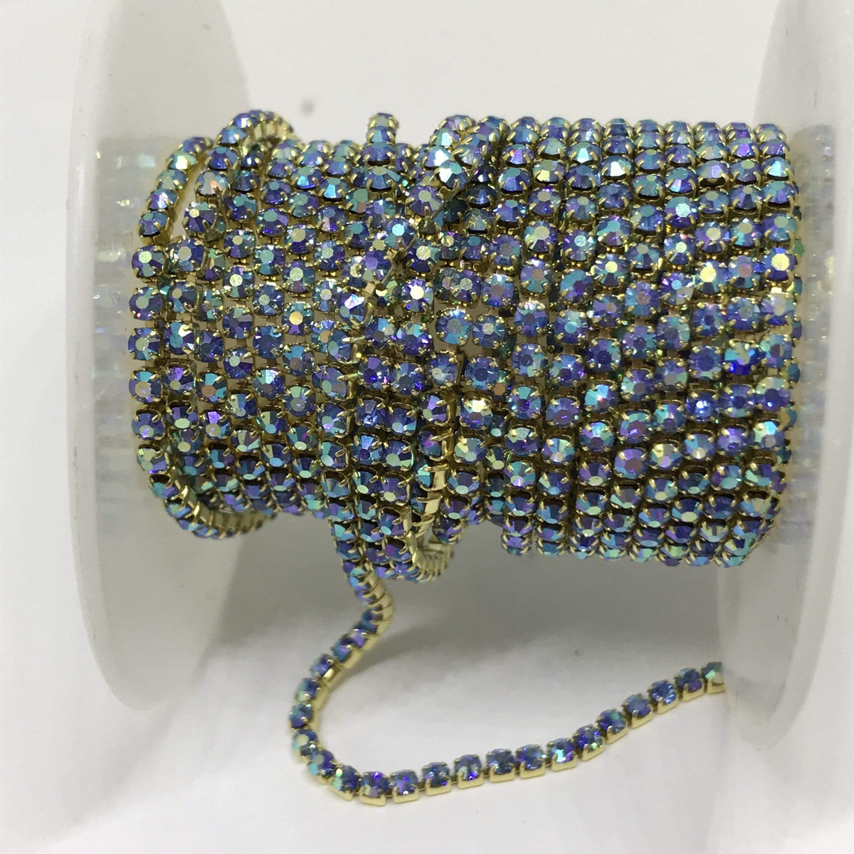 Sundaylace Creations & Bling SS6 Metal Rhinestone Chain Sapphire AB with Gold Chain Ss6 Sapphire AB, Rhinestone with Silver/Gold Chain, Rhinestone Metal Chain
