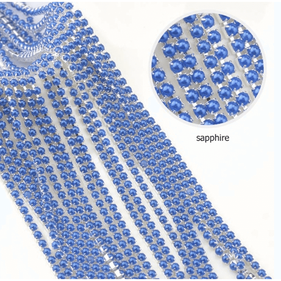 Sundaylace Creations & Bling SS6 Metal Rhinestone Chain Ss6 Sapphire Blue Pearl Stone, Silver Metal Rhinestone Chain