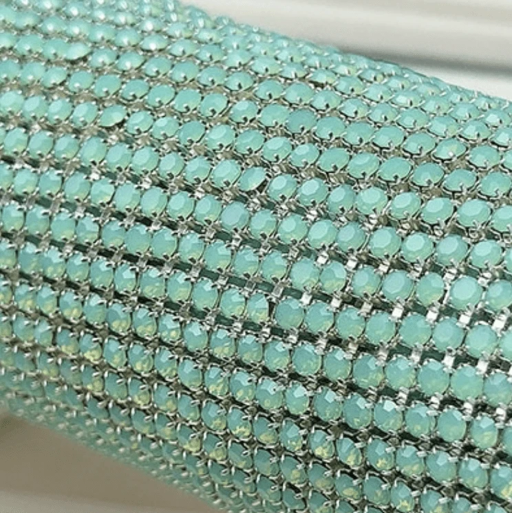 Sundaylace Creations & Bling SS6 Metal Rhinestone Chain Ss6 Seafoam Green OPAL Stone on Silver Dense Metal Rhinestone Chain