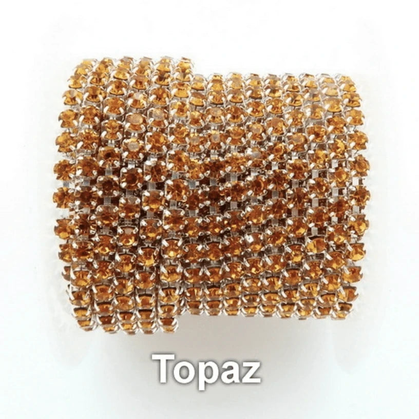 Ss6 Silk on SILVER Metal Rhinestone Chain (Sold in 36") SS6 Metal Rhinestone Chain