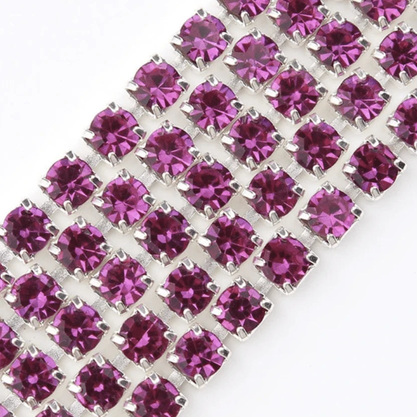 Ss6 Silk on SILVER Metal Rhinestone Chain (Sold in 36") SS6 Metal Rhinestone Chain