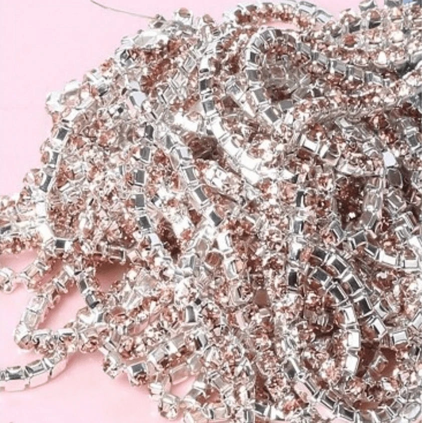 Ss6 Silk on SILVER Metal Rhinestone Chain (Sold in 36") SS6 Metal Rhinestone Chain