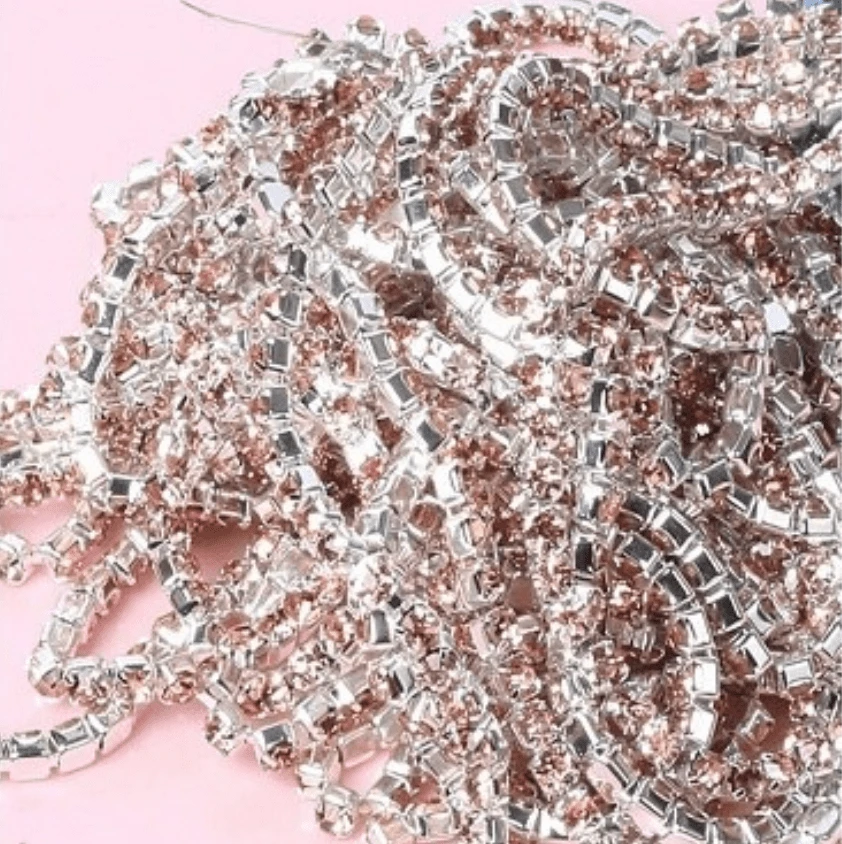 Ss6 Silk on SILVER Metal Rhinestone Chain (Sold in 36") SS6 Metal Rhinestone Chain