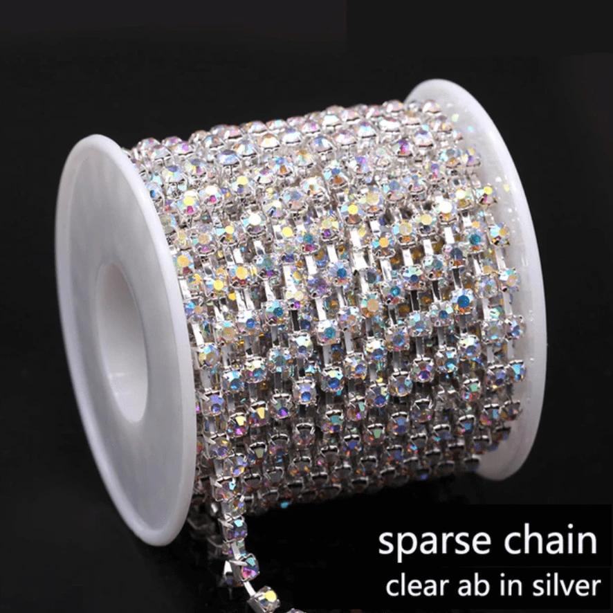 Sundaylace Creations & Bling Ss6 Metal Rhinestone Chain SS6 Silver AB SPARSE, Rhinestone Metal Cup Chain, → 10 Yard BULK BUY!