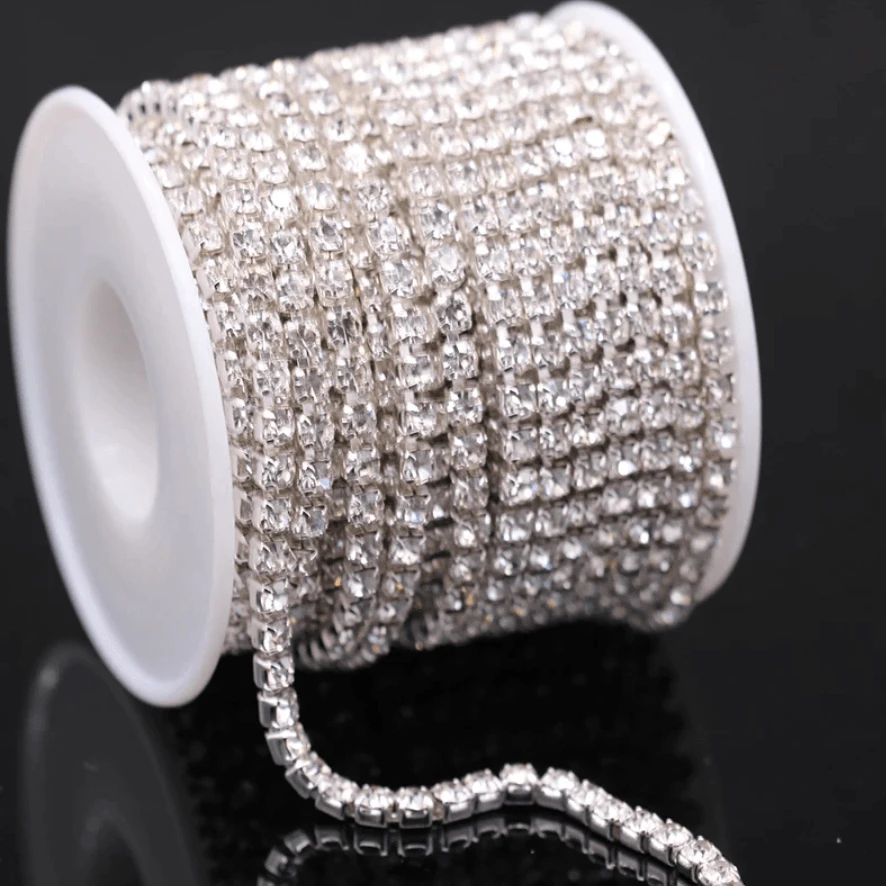Sundaylace Creations & Bling Ss6 Metal Rhinestone Chain SS6 Silver CLEAR DENSE, Rhinestone Metal Cup Chain, → 10 Yard BULK BUY!