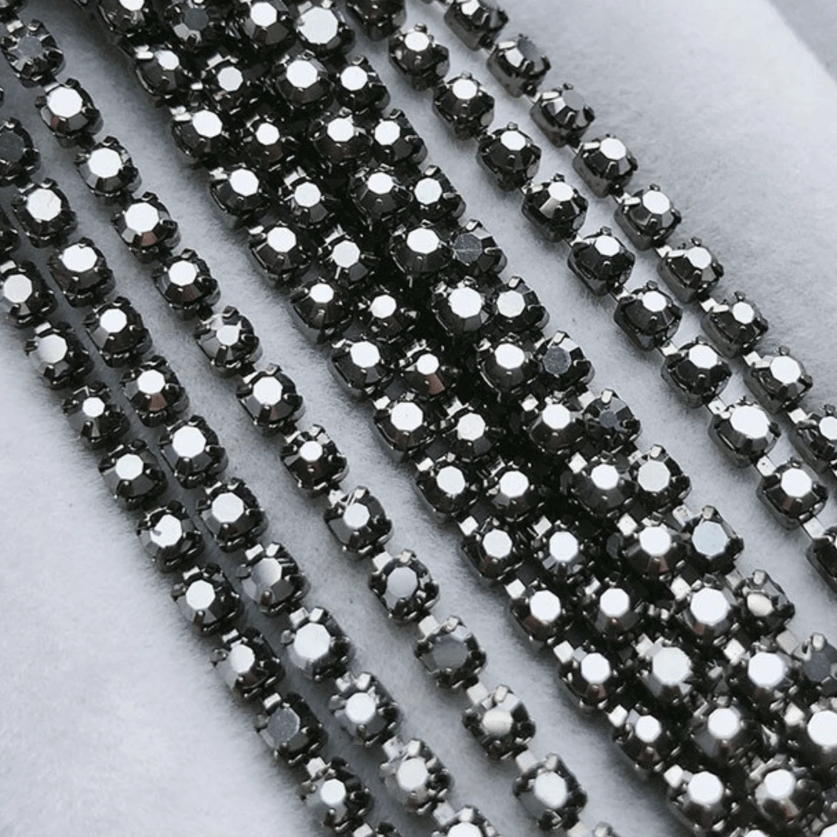 Sundaylace Creations & Bling SS6 Metal Rhinestone Chain Ss12 Ss6 & Ss12 Grey Stone in Gunmetal Metal Rhinestone Chain