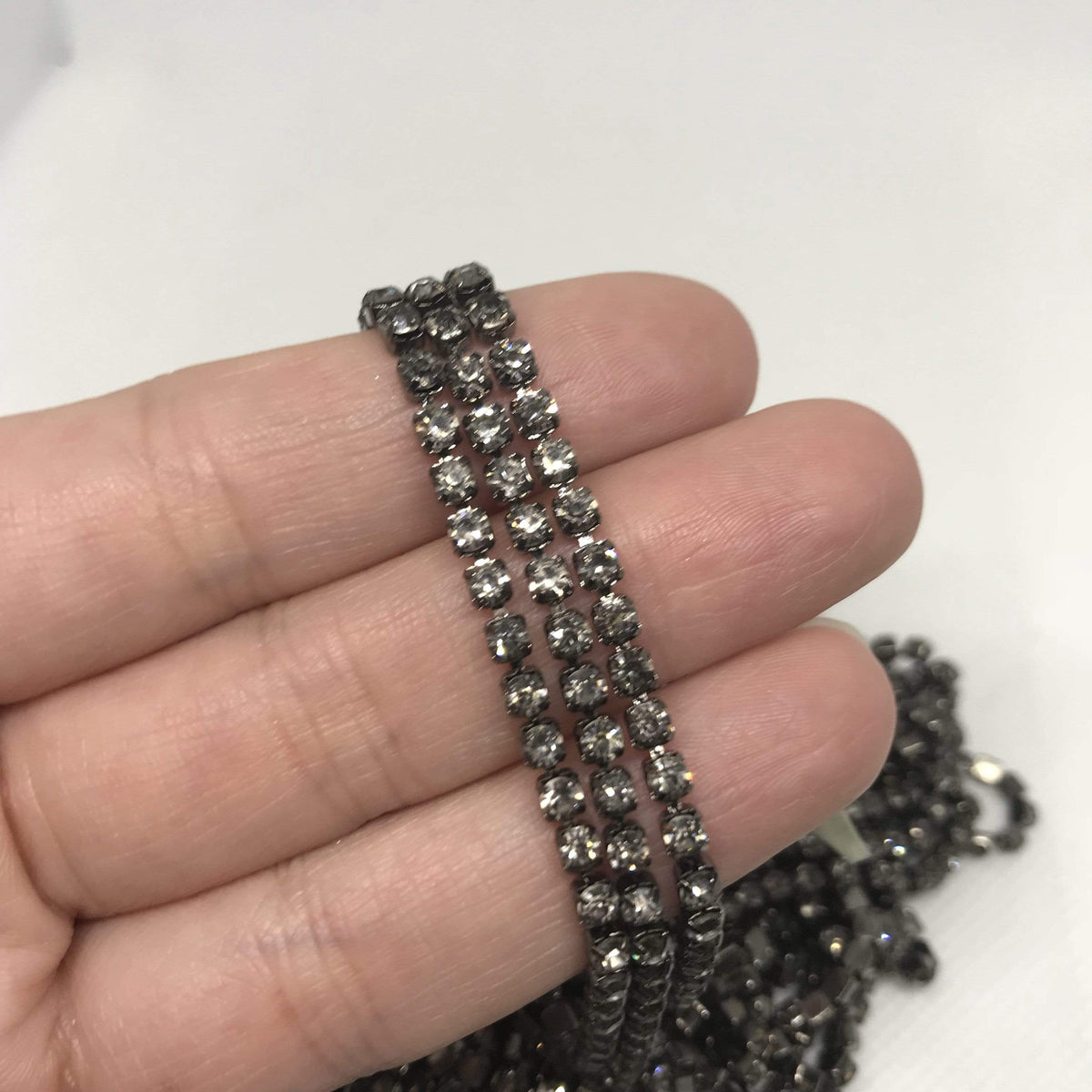 Sundaylace Creations & Bling SS6 Metal Rhinestone Chain Ss6 & Ss12 Grey Stone in Gunmetal Metal Rhinestone Chain