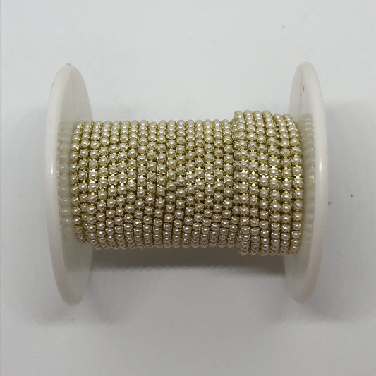 Sundaylace Creations & Bling SS6 Metal Rhinestone Chain Ss6 & Ss12 White/Ivory Pearl Stone, Silver or Gold Metal Rhinestone Chain