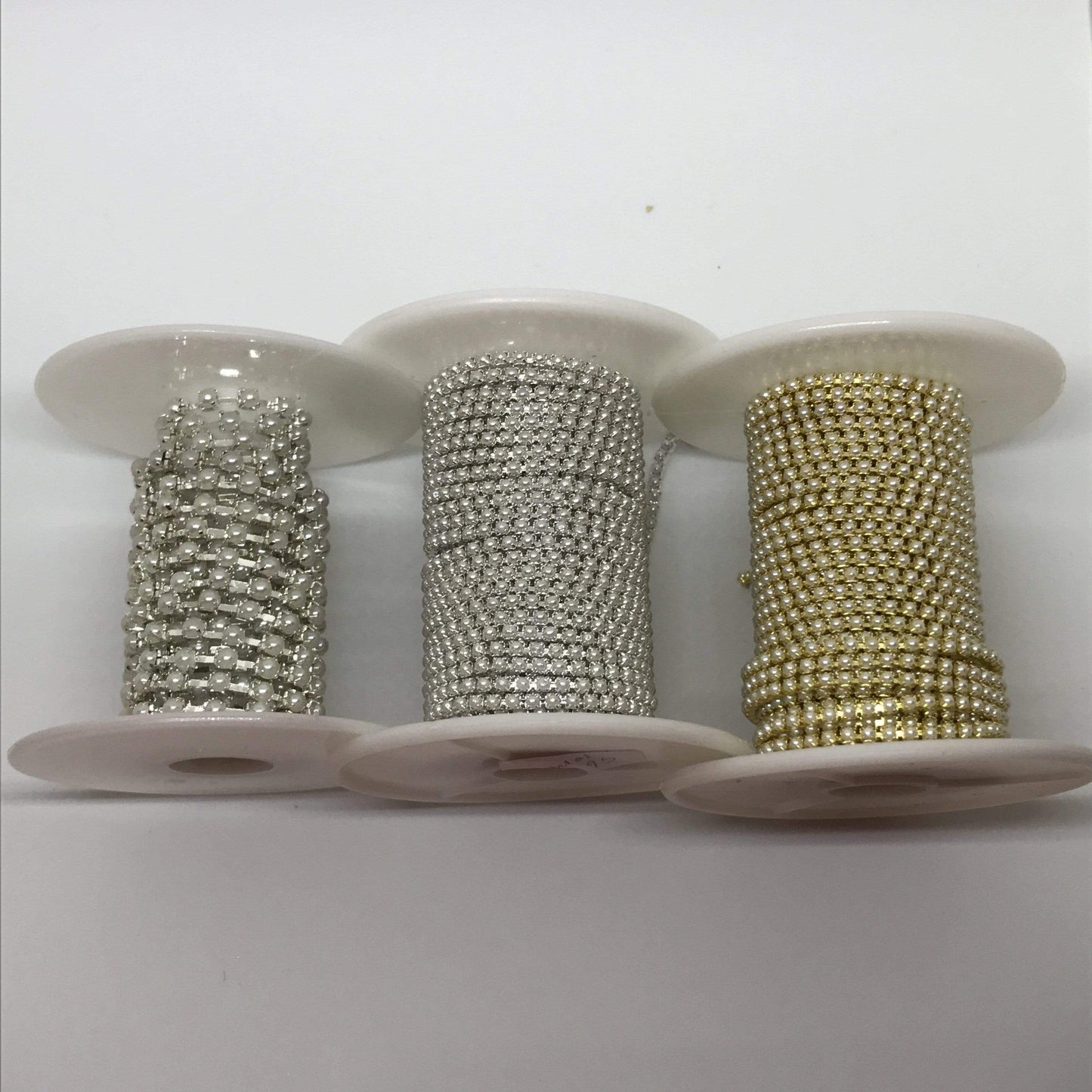 Sundaylace Creations & Bling SS6 Metal Rhinestone Chain Ss6 & Ss12 White/Ivory Pearl Stone, Silver or Gold Metal Rhinestone Chain