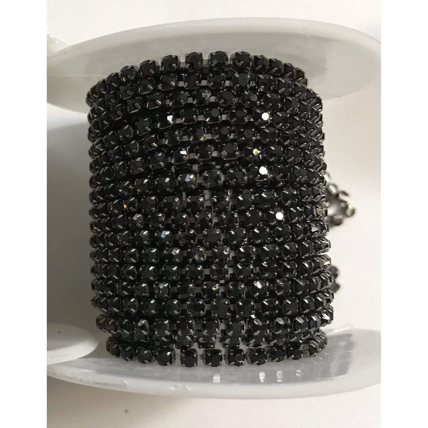 Sundaylace Creations & Bling SS6 Metal Rhinestone Chain ss12 Ss6, Ss8, Ss10, Ss12 Black Rhinestone Metal in Gunmetal Chain (Black Stone on Gunmetal Chain)