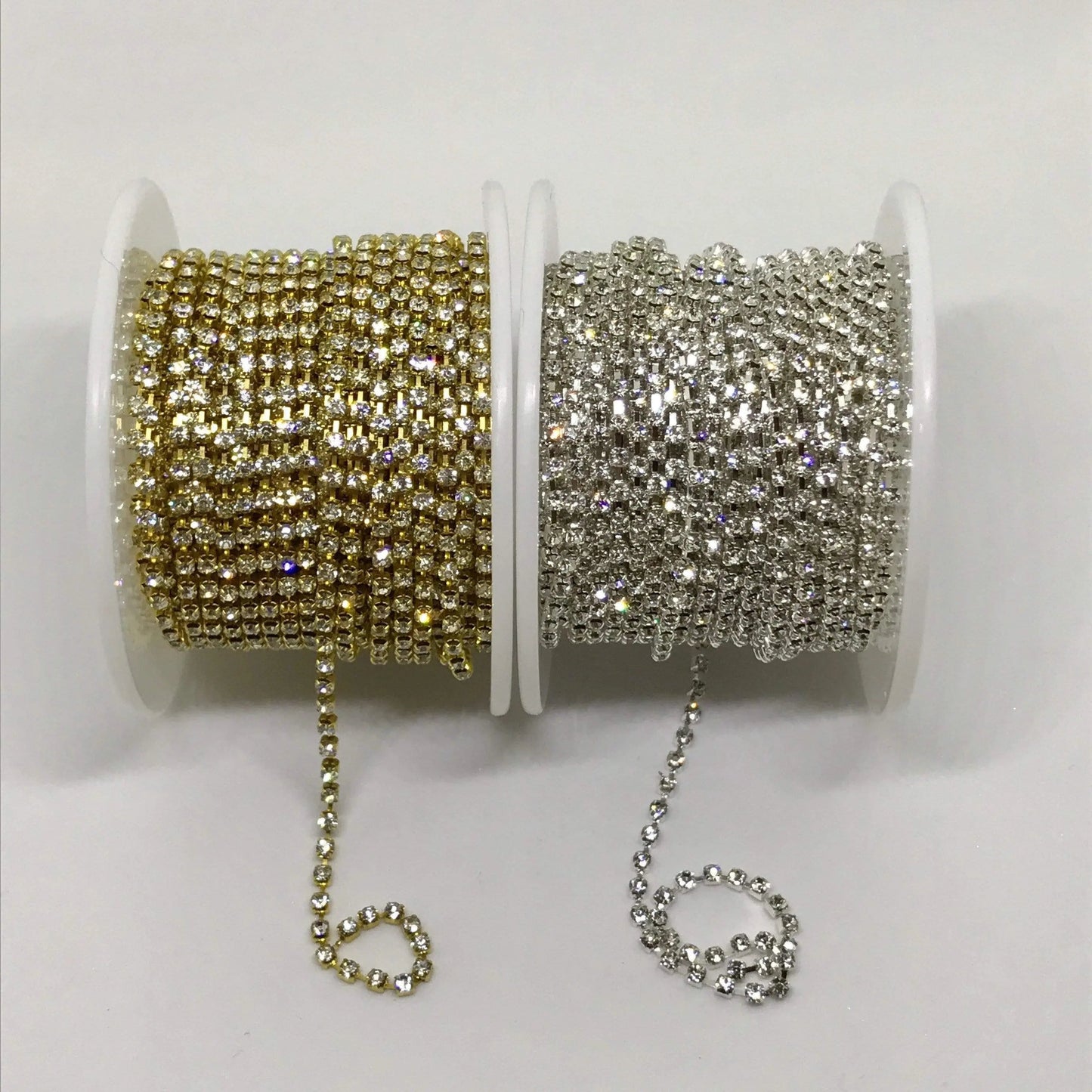 Sundaylace Creations & Bling SS6 Metal Rhinestone Chain Ss6- Ss8- Ss10-Ss12 Clear Stone Rhinestone Metal Chain in Gold/Silver, SPARSE Chain