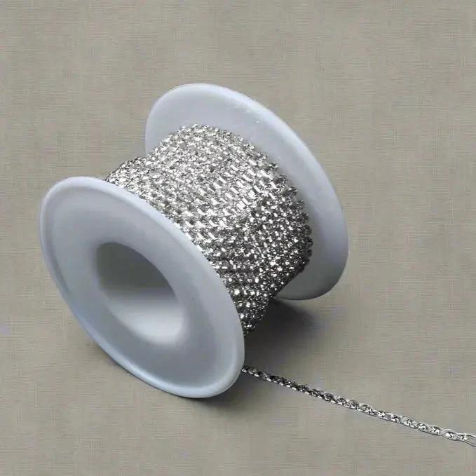 Sundaylace Creations & Bling SS6 Metal Rhinestone Chain ss6- SPARSE / Silver Clear Stone Ss6- Ss8- Ss10-Ss12 Clear Stone Rhinestone Metal Chain in Gold/Silver, SPARSE Chain