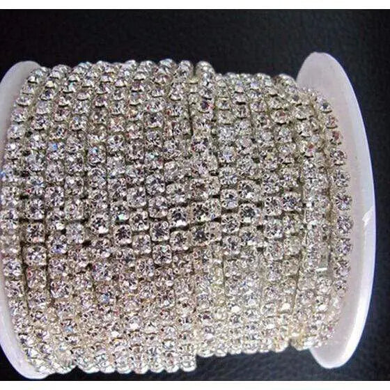 Sundaylace Creations & Bling SS6 Metal Rhinestone Chain Ss8-Sparse / Silver Clear Stone Ss6- Ss8- Ss10-Ss12 Clear Stone Rhinestone Metal Chain in Gold/Silver, SPARSE Chain