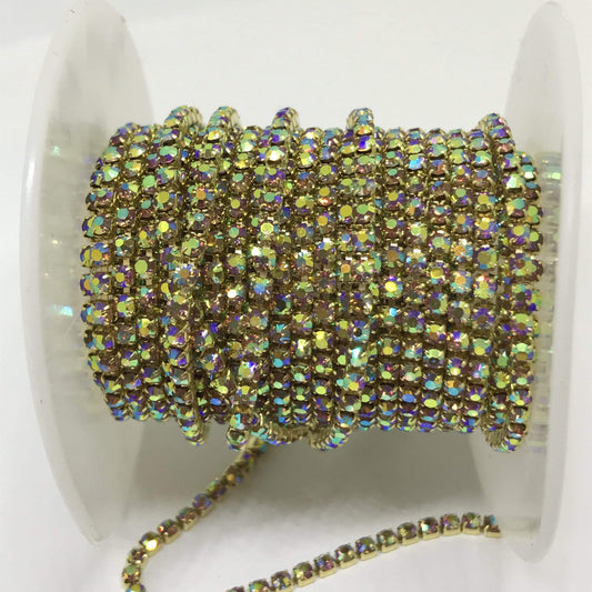 Sundaylace Creations & Bling SS6 Metal Rhinestone Chain Topaz AB Gold Chain / Ss6 Ss6 Topaz AB, Rhinestone with Silver/Gold Chain, Rhinestone Metal Chain