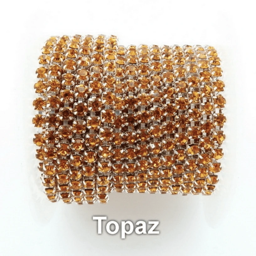 Sundaylace Creations & Bling SS6 Metal Rhinestone Chain Ss6 Topaz Stone in Dense Silver Metal Rhinestone Chain, Sold per Yard