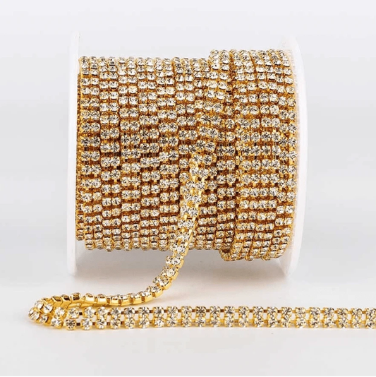 Sundaylace Creations & Bling SS6 Metal Rhinestone Chain Ss6 TWO ROW AB in GOLD Metal Rhinestone Chain *NEW*