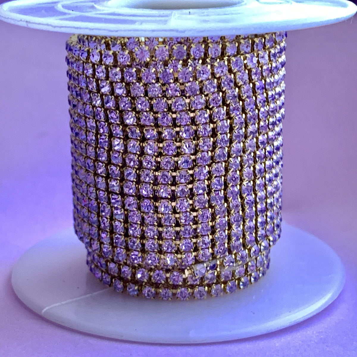 Sundaylace Creations & Bling SS6 Metal Rhinestone Chain Ss6 Violet/Clear Amethyst/Light Purple Dense, Silver or Gold Metal Rhinestone Chain
