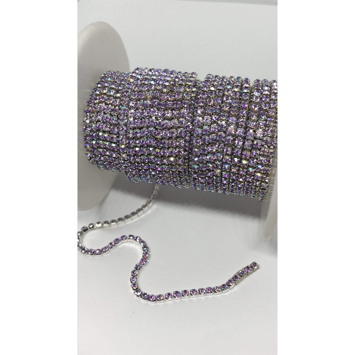 Sundaylace Creations & Bling SS6 Metal Rhinestone Chain Violet AB on Silver Chain Ss6 Violet Purple AB, Rhinestone with Silver or Gold Chain, Rhinestone Metal Chain