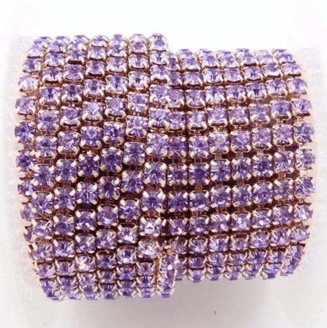 Sundaylace Creations & Bling SS6 Metal Rhinestone Chain Ss6 Violet Stone, on Champagne/ Light Rose Gold Metal Rhinestone Chain