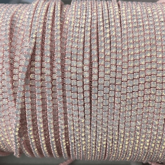 Sundaylace Creations & Bling SS6 Metal Rhinestone Chain Ss6 White OPAL Stone on PINK Dense Metal Rhinestone Chain