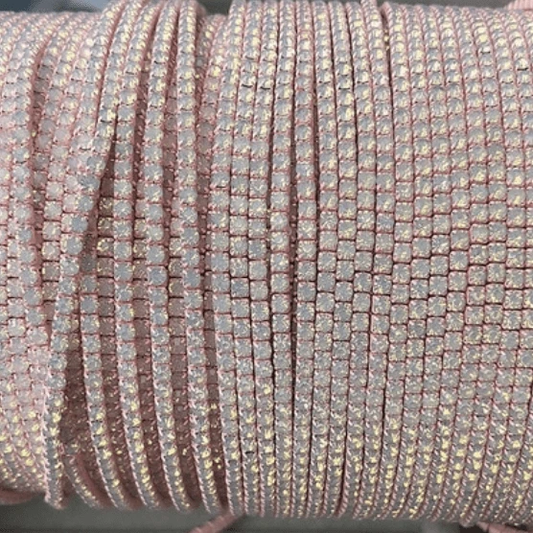 Sundaylace Creations & Bling SS6 Metal Rhinestone Chain Ss6 White OPAL Stone on PINK Dense Metal Rhinestone Chain