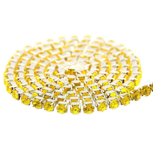 Ss6 Yellow on SILVER Metal Rhinestone Chain (Sold in 36") SS6 Metal Rhinestone Chain