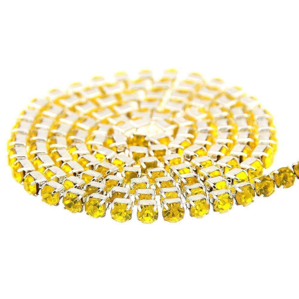 Ss6 Yellow on SILVER Metal Rhinestone Chain (Sold in 36") SS6 Metal Rhinestone Chain