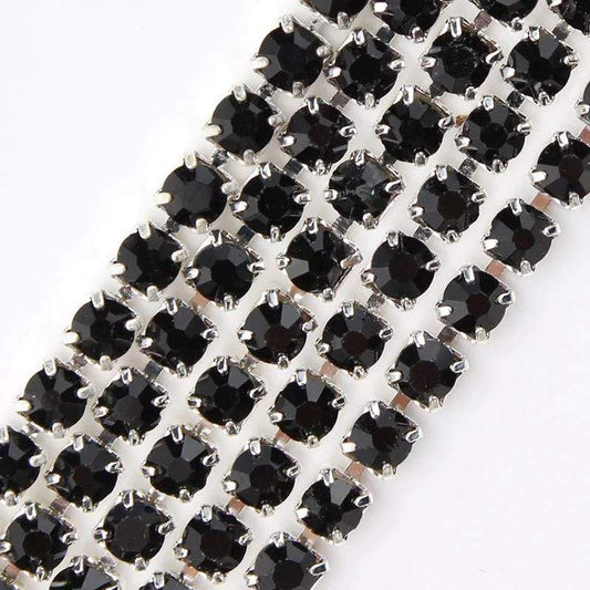 Sundaylace Creations & Bling Ss8 Metal Rhinestone Chain Black Stone Ss8 Multiple Colours in Silver Cup Metal Rhinestone Chain