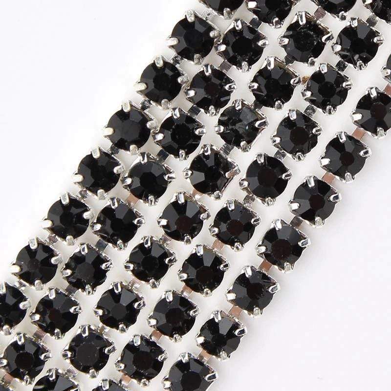 Sundaylace Creations & Bling Ss8 Metal Rhinestone Chain Black Stone Ss8 Multiple Colours in  Silver Cup Metal Rhinestone Chain