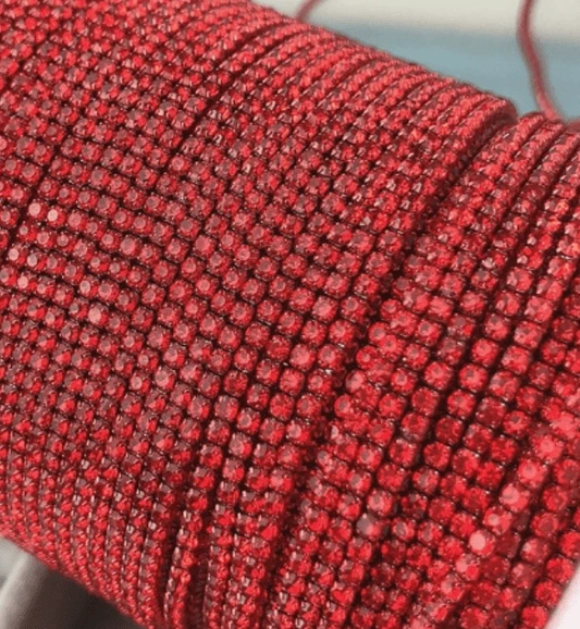 Sundaylace Creations & Bling Ss8 Metal Rhinestone Chain Ss8 Red Rhinestone in Red Coloured Metal Rhinestone Chain