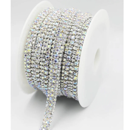 Sundaylace Creations & Bling Promotions SS8-SS16-SS8 THREE ROW AB in Silver Metal Rhinestone Chain *NEW*