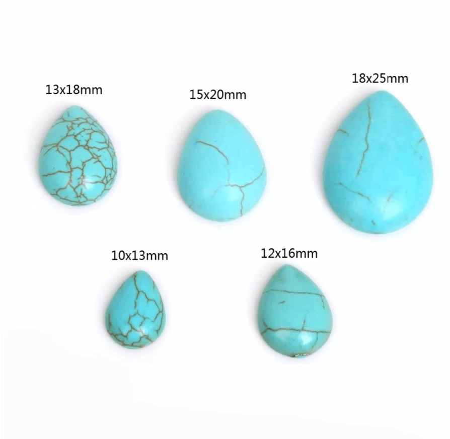 Sundaylace Creations & Bling Stone Gem 13*18mm Turquoise Stone Teardrop Various Sized Imitation Howlite and Turquoise Teardrop, Glue on, Stone Gems