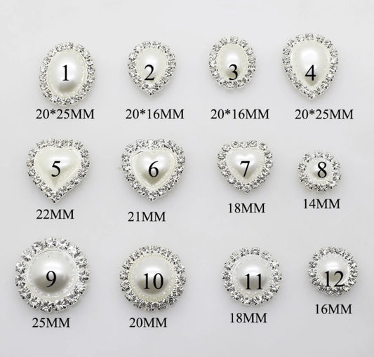 Sundaylace Creations & Bling Rhinestone Frame White/Ivory Pearl in Metal Rhinestone Frame, Various Sizes/Shapes- Teardrop, Heart, Oval