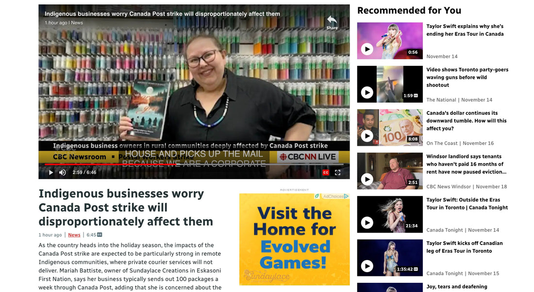 Sundaylace-Creations-Featured-at-CBC-News-during-the-Canada-Post-Strike-2024 Sundaylace Creations & Bling