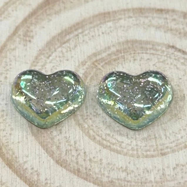 20mm Lime Sparkle Heart, Glue on, Resin Gem (Sold in Pairs) Resin Gems