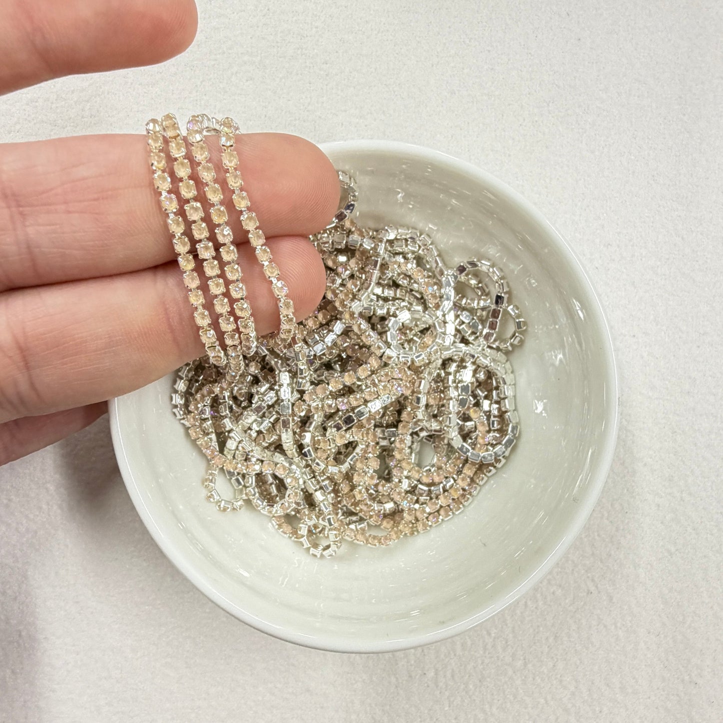 Ss6 Opal Peach Tan Stone on Silver Coloured Metal Rhinestone Chain Sundaylace Creations & Bling