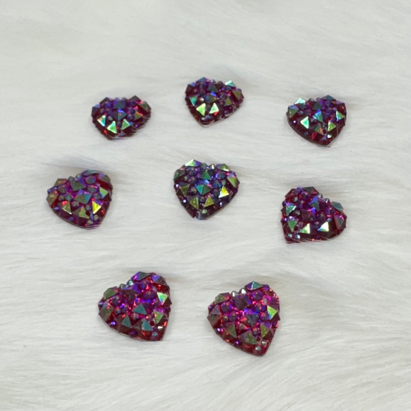 12mm AB Heart Druzy Texture Glue on Resin Gem (Sold in Pair) Resin Gems