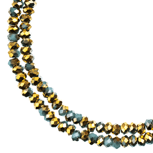 1.5*2.5mm Crystal Lane Rondelle, Opaque Dark Blue w/Half Gold Iris Rondelle Beads