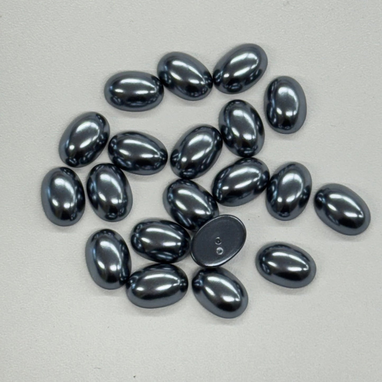 10*14mm Dark Silver Grey Pearl Oval, Glue on, Resin Gem (Sold in Pair) Resin Gems