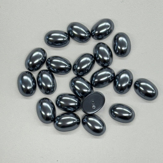 10*14mm Dark Silver Grey Pearl Oval, Glue on, Resin Gem (Sold in Pair) Resin Gems
