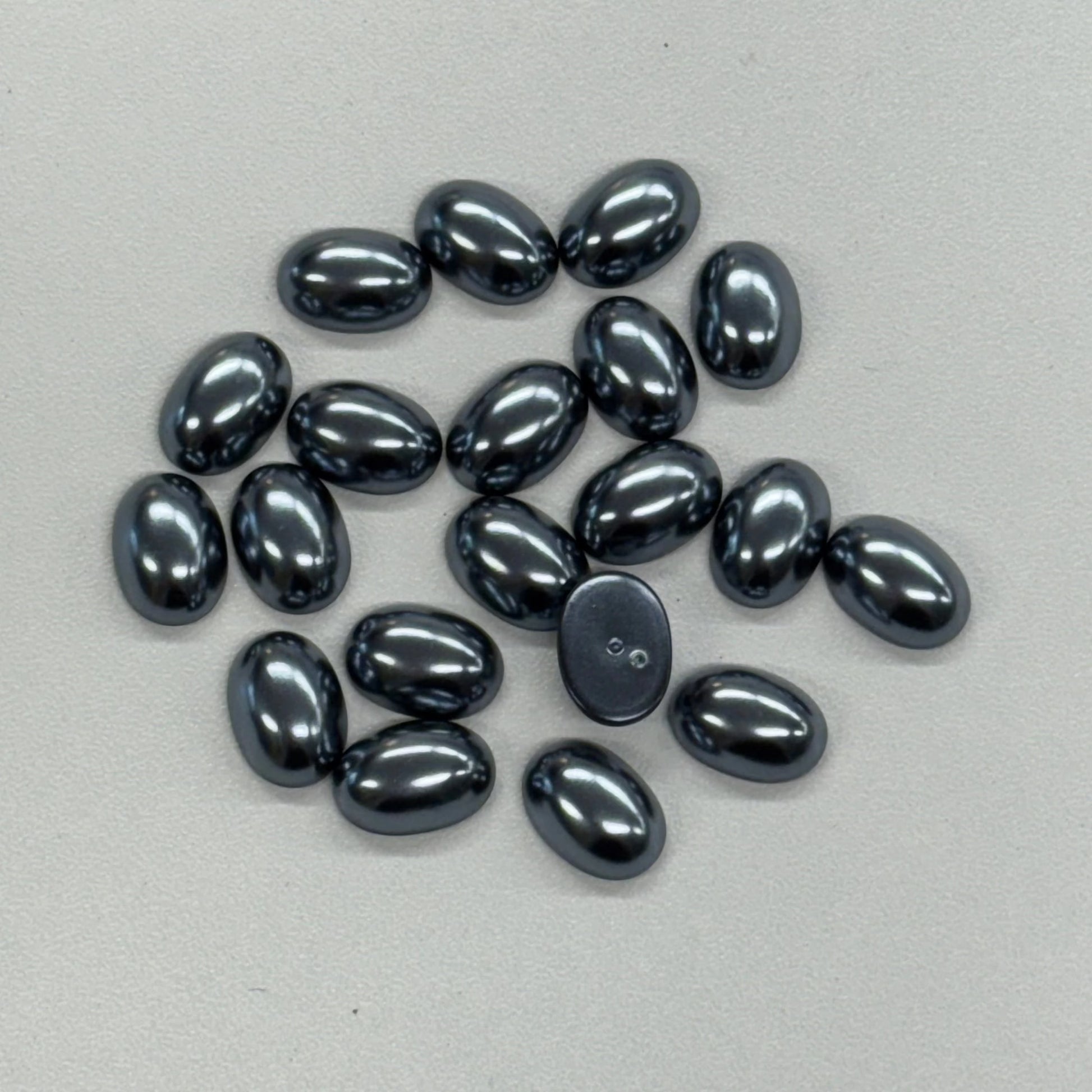 10*14mm Dark Silver Grey Pearl Oval, Glue on, Resin Gem (Sold in Pair) Resin Gems