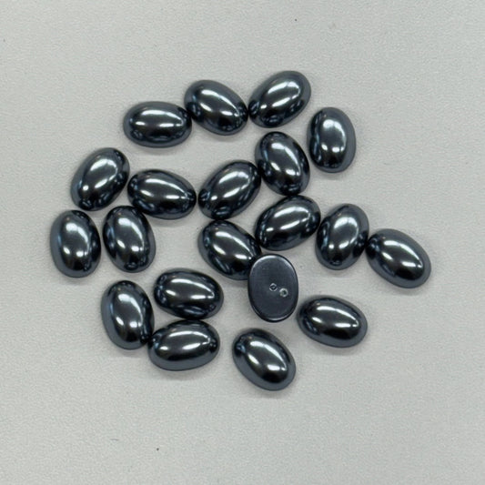 10*14mm Dark Silver Grey Pearl Oval, Glue on, Resin Gem (Sold in Pair) Resin Gems