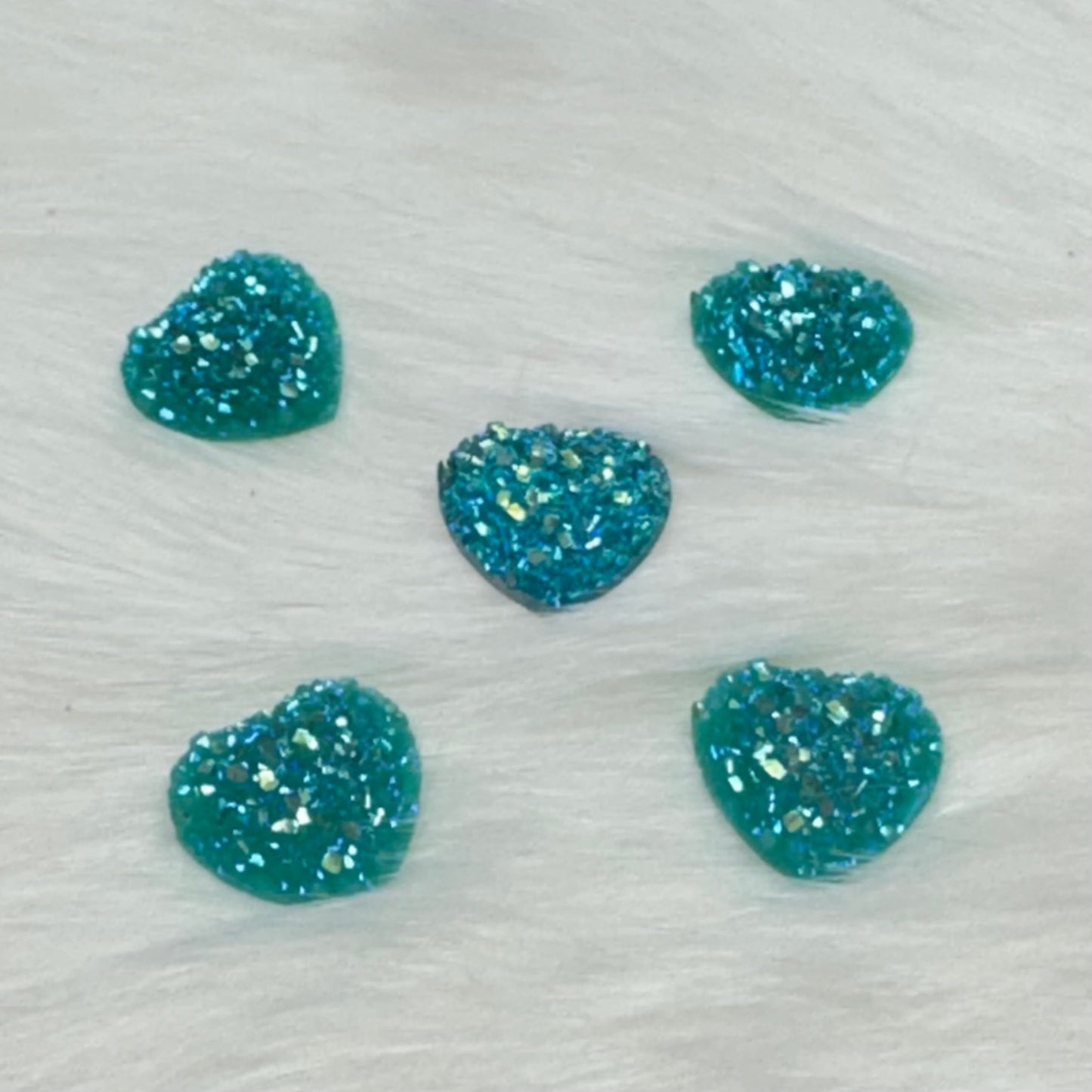 12mm AB Heart Druzy Texture Glue on Resin Gem (Sold in Pair) Resin Gems