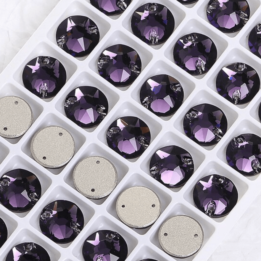 10mm Amethyst Purple Flat Top Rivoli, Sew on, Glass Gem *New* (Sold in Pair) Glass Gems