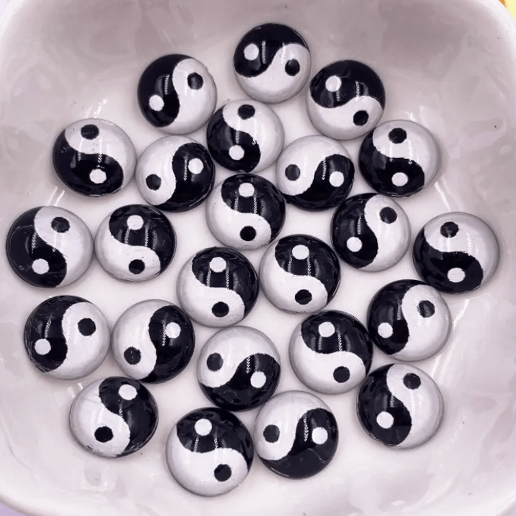 10mm Black and White Ring Yang Dot, Glue on, Resin Gem (Sold in Pair) Resin Gems